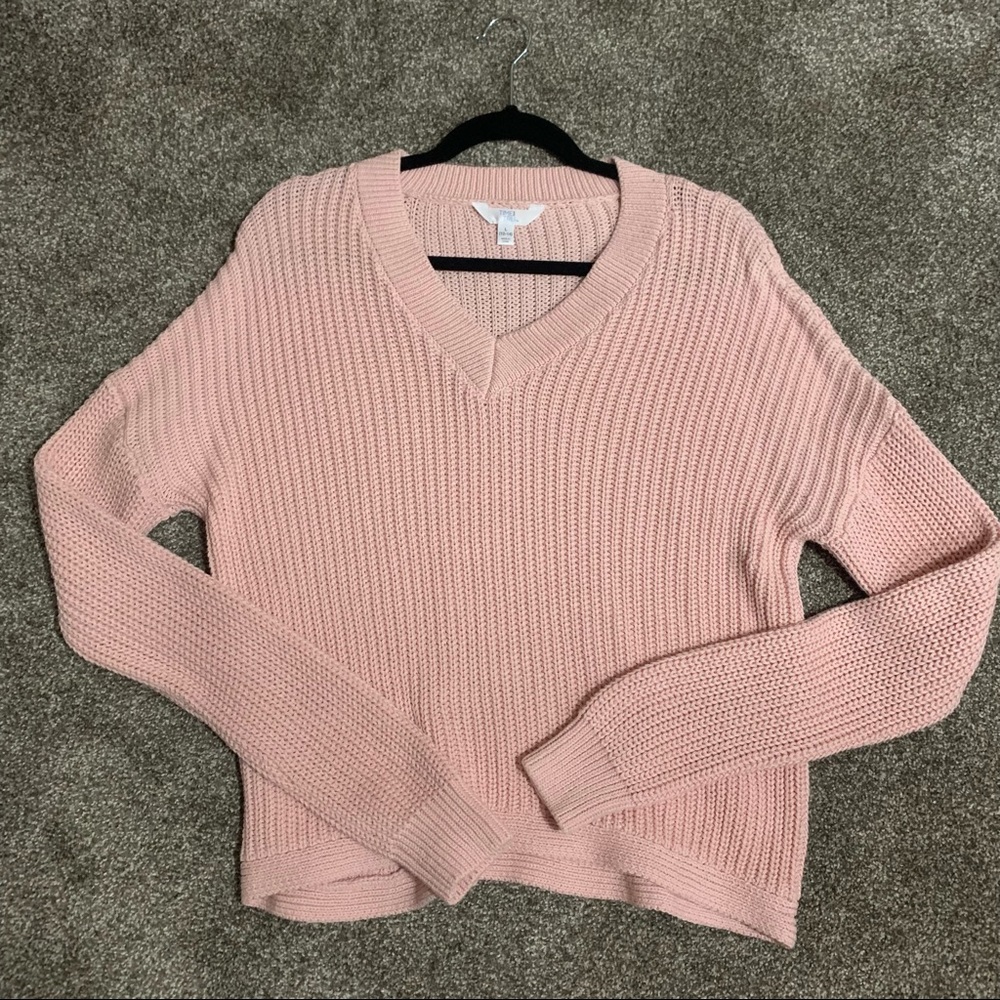 100% Cotton Chunky Knit V-neck Sweater